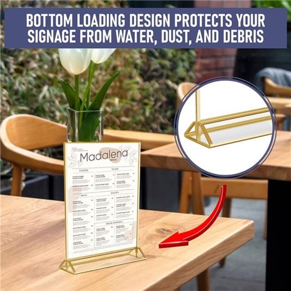 Gold Picture Frames Double Sided - 6 Pack - 4x6 Acrylic Gold Table Number Holder - Picture 6 of 6